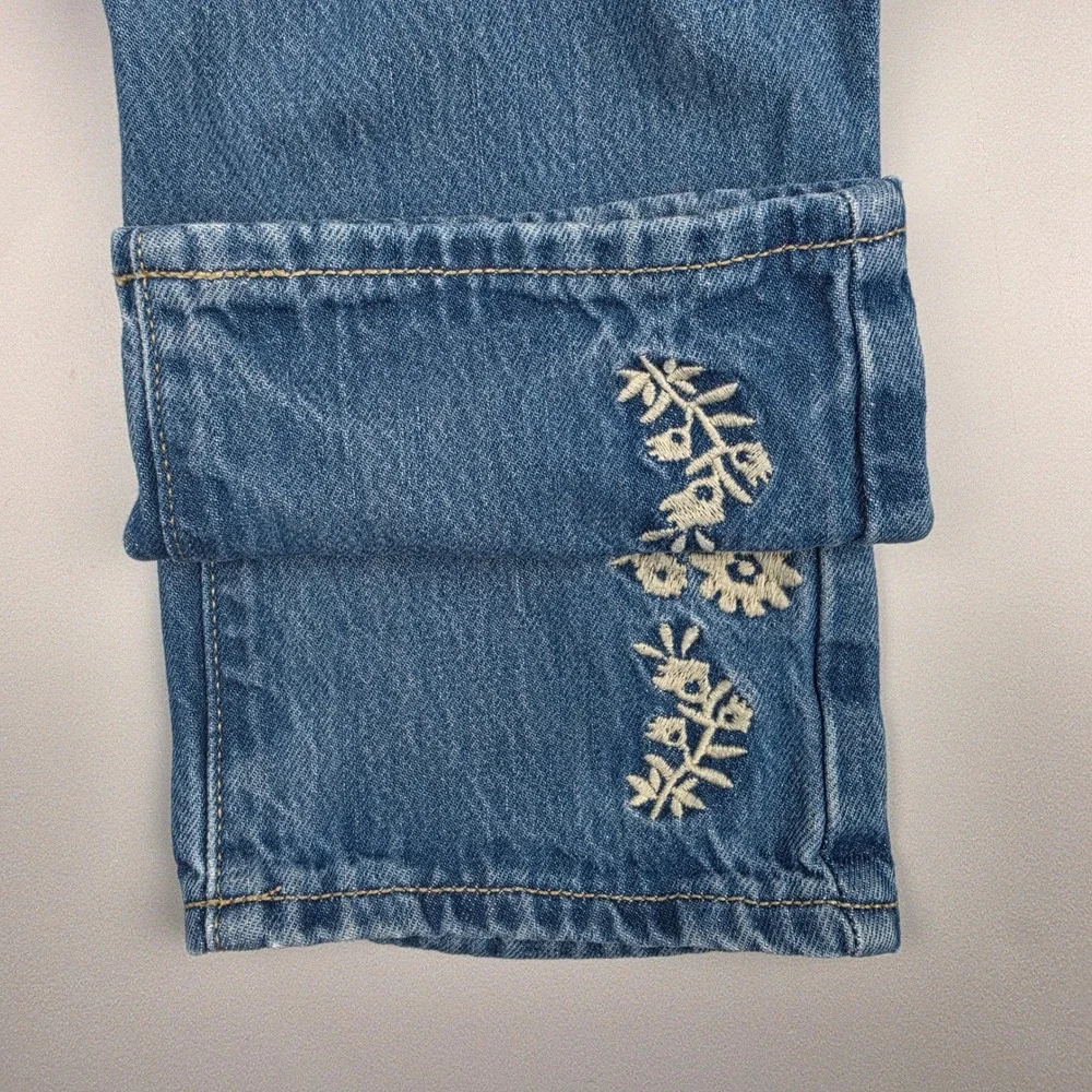 Old Navy Jeans Kids 12-18M Blue EUC Floral Embroidered Wide Leg Adjustable Waist